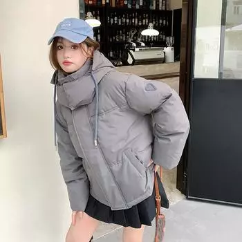 Пальто женское короткое зимнее 2023, новый пуховик, свободный толстый пиджак, пальто S серый