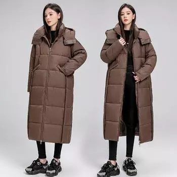 Пальто женское осенне-зимнее большого размера с капюшоном, однотонное, тонкое, свободное, утолщенное, ветрозащитное, длиной до колена, женская куртка M чёрный