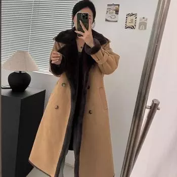 Пальто Женское Пальто Большого Размера Новое Меховое Цельное Искусственное Меховое Мотоциклетное Длинное Стиль S