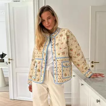 Пальто женское с принтом в стиле пэчворк, однобортное, с большими карманами, свободное, повседневное, с воротником-стойкой, большого размера, осень-зима S