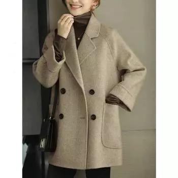 Пальто женское среднее и длинное осенне-зимнее новое шерстяное свободное и тонкое пальто женское повседневное костюмное утолщенное M синий