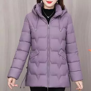 Пальто женское среднего возраста зимняя верхняя одежда с капюшоном больших размеров элегантные женские куртки толстые теплые парки XL чёрный