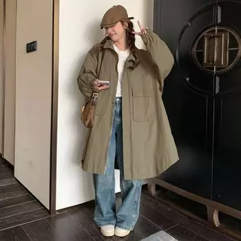 Пальто женское весна и осень новый корейский вариант свободный большой размер повседневный иностранный стиль с капюшоном пальто S