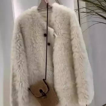 Пальто женское зимнее из овечьей шерсти, новая шерсть, плюш, утолщенный мех, интегрированный сверху S