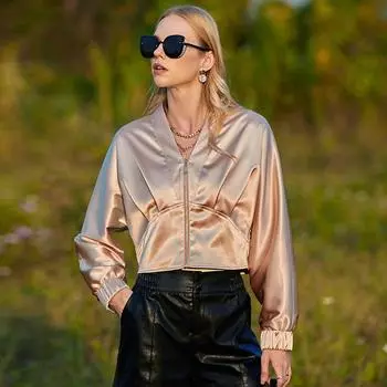 Пальто ZIAI, осенние новые шелковые тренчи цвета шампанского с короткими темпераментными длинными рукавами XS