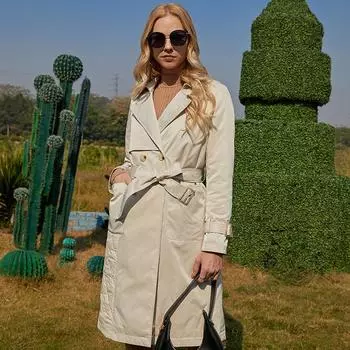 Пальто ZIAI с поясом, весенний женский повседневный хлопковый стеганый плащ, мягкий плащ XS