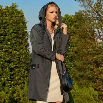 Пальто ZIAI, весеннее тонкое длинное пальто для отдыха, однотонное пальто с капюшоном, модная ветрозащитная верхняя одежда на молнии XS