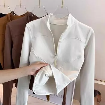 Пальто зимнее женское облегающее спортивное с флисовой подкладкой утолщенное верх обтягивающее с талией обтягивающее для йоги с длинными рукавами для пилатеса S чёрный