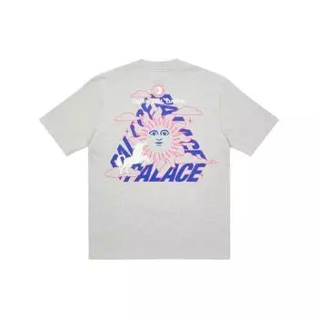 Palace Футболка FW21 Da One серая меланжевая с треугольным рисунком и мультяшным принтом, с круглым вырезом, коротким рукавом, унисекс, футболки P21TS052 XL