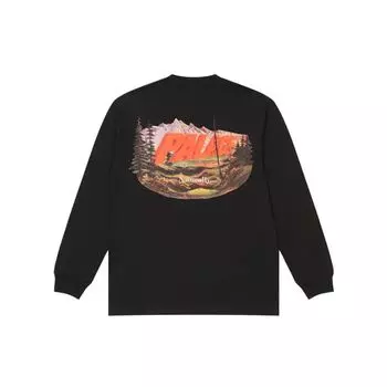 Palace Футболка унисекс с длинным рукавом и круглым вырезом FW21 Chapping Scenery Print, черные топы P21LS010 XL
