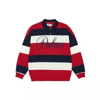 Palace FW21 Классические рубашки-поло в полоску с заниженными плечами и длинными рукавами унисекс, красные, темно-белые P21ES041 L