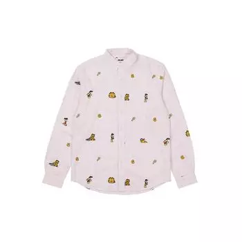 Palace FW21 Рубашка с длинными рукавами и вышивкой из мультфильма Гарфилда, топы унисекс, розовые P21SHT001 XL