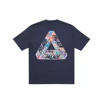 Palace FW21 Tri-Sticker Pack Graffiti Print Round Neck Short Sleeve T-Shirt Unisex Tops Navy P21TS107 S