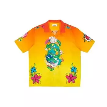 Palace Рубашка с коротким рукавом с принтом дракона и розы, унисекс, оранжевая, P20SHT023 XL