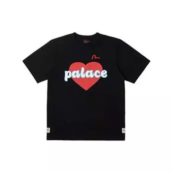 Palace Совместная брендовая футболка X Evisu 3.0 SS23, однотонная футболка с логотипом и сердечным принтом, с короткими рукавами, топы унисекс, черный P24EVES005 L