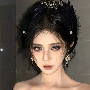 Palace Style Black & Rhimestone Earrings Hong Kong Style Retro Elegant Baroque Earrings Noble Trend All-Match Water-Drop Eardrops Black Diamond Drop Earrings
