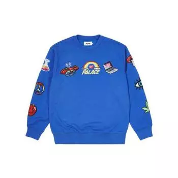Palace Свитшот с принтом Bitmap Crew, смешанный с геометрическим узором, унисекс-топы, синий PLA-SS22-271 XL