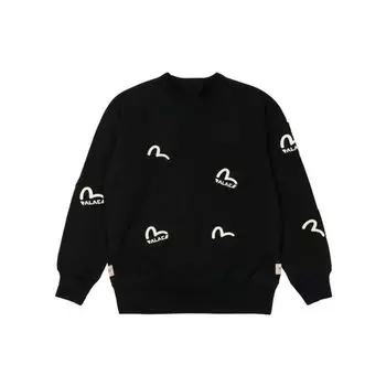 Palace x Evisu FW21 Толстовка с круглым вырезом с несколькими карманами и принтом логотипа Толстовка унисекс, черная P21EVCW001 M