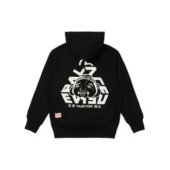 Palace Пуловер свободного кроя с капюшоном X Evisu FW21 Tri-Godhead с графическим принтом, унисекс, черный P21EVHD001 M