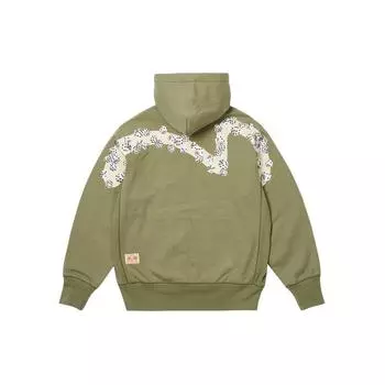 Palace X Evisu Коллаборация SS24 Однотонная Толстовка с молнией в стиле кэжуал с принтом логотипа Унисекс худи Милитари-зеленый 2ESPAM4SW1150OSFLAGRX S