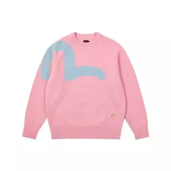 Palace X Evisu Seagull Knit Лоскутный свитер с круглым вырезом и логотипом Свитер унисекс Розовый-Нектар P21EVKW002 L