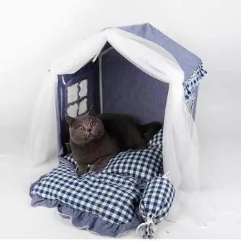Палатка для домашних животных, гнездо для собак, кошек, креативное гнездо для четырех сезонов, комната принцессы, съемное стильное гнездо для кошек M розовый