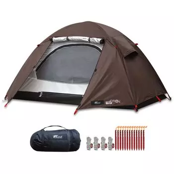 Палатка для кемпинга FIELDOOR с тентовым покрытием Field Camp Dome 100 включает в себя сумку для переноски на веревке для 1 человека, одноместная, подвесная, защита от ультрафиолета, водонепроницаемая темно-коричневого