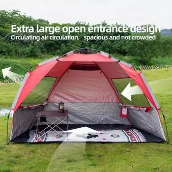 Палатка для кемпинга на открытом воздухе 3-4P One-Touch, быстрое автоматическое открытие, пляжная палатка для рыбалки, семейный отдых, пикник, парк, защита от ультрафиолета красный