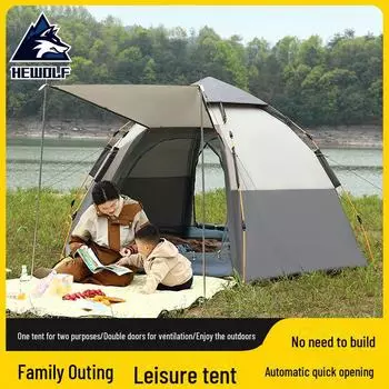 Палатка для кемпинга на открытом воздухе «Волк» с функцией быстрого открытия: Складной, портативный, двухслойный, устойчивый к дождю и солнцу 5-8 People