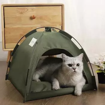 Палатка для кошек, домик-кровать, дышащая, складная, для домашних животных, летняя, для собак, удобная, водонепроницаемая, для сна кошек, товары для животных 35x35x30CM зелёный
