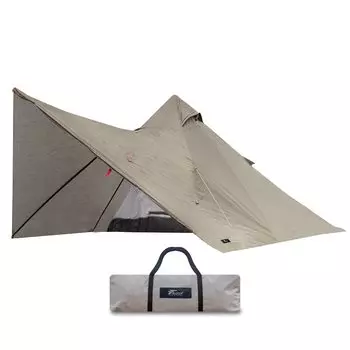 Палатка FIELDOOR Fork Tent 280 Plus из огнестойкого поликоттона. Устойчива к искрам и имеет широкое переднее пространство с боковыми клапанами. Защита от ветра. Повязка на глаза.