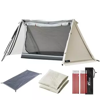 Палатка FIELDOOR Pup Tent 320 из полиэстера, алюминиевая стойка, диаметр 16 мм, 2 шт., нижний лист, боковое сиденье слева и справа, комплект из 2 шт. [светло-бежевый] и (5