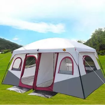 Палатка на открытом воздухе с двумя спальнями и одной гостиной, двухслойная защита от солнца, 6-8-12 человек, открытый многоместный кемпинговый павильон 430*305*203cm