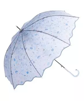 Pale Stone Umbrella Blue Long Umbrella Rib 61cm Large Jump Ladies Stylish Cute Terrazzo Pattern Handle Clear Sparkling Smooth Cut Commuting to School