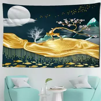 Палевый гобелен с иллюстрацией, настенный Гобелен в богемном стиле, искусство хиппи, колдовство, психоделическое Таро, Рождественский домашний декор 95x70 CM