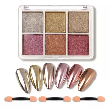 Палитра блесток для ногтей 6 цветов Зеркальная пудра Твердая пудра для ногтей Пудра Aurora Зеркальная пудра для ногтей Блеск для дизайна ногтей Блеск Сверкающий блеск для ногтей Пудра