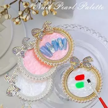 Палитра для дизайна ногтей с искусственным жемчугом, сверкающий бантом, потрясающий визуальный эффект, декоративные круглые накладные ногти из смолы, палитра для смешивания цветов A белый