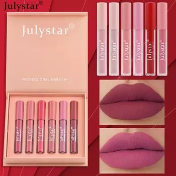 Палитра для губ July Star Matte Velvet Lipstick Lip Glaze Set Стойкий макияж Увлажняющий невыцветающий Stick Cup, A, 1 шт.