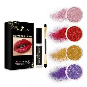 Палитра для губ Stay Golden Cosmetics Glitter Lip Kit Powder Diamond Shimmer Long Lasting Waterproof Makeup Lip Gloss Lipstick 4 цвета, 1 шт.