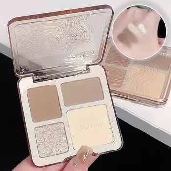 Палитра для контурирования хайлайтеров, матовый блеск, бронзер, пудра, тени для носа, тени для век, румяна, многофункциональный, для создания естественного трехмерного макияжа, 4 цвета