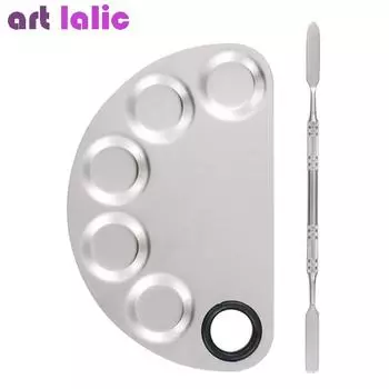 Палитра из нержавеющей стали + стержень для перемешивания, настольный коврик, моющийся салонный маникюр, оборудование для дизайна ногтей, инструменты для макияжа