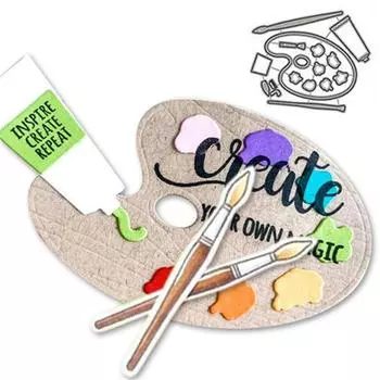 Палитра, кисть, инструмент для рисования, металлический трафарет, тиснение, вырубные штампы для Diy, скрапбукинг, бумажные штампы для тиснения карт, ремесленный декор серебряный