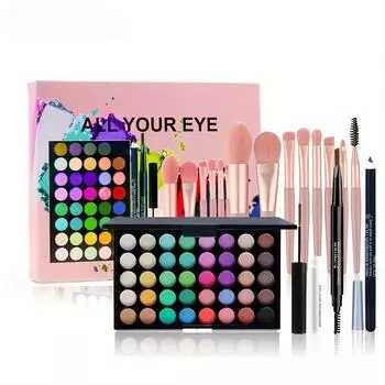 Палитра теней для век 40 цветов с тушью, кисточкой для теней, подводкой и карандашом для бровей для женщин разноцветный