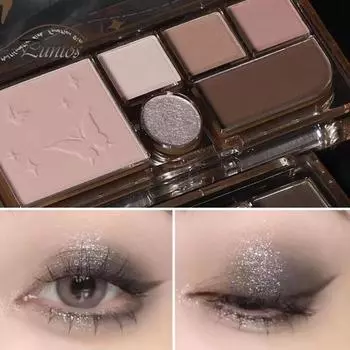 Палитра теней для век 6 цветов, мерцающие матовые, натуральные, нюдовые, стойкие, водостойкие, высокопигментированные, женские, контурирующие, румяна, принадлежности для макияжа глаз чёрный