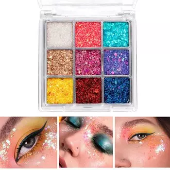 Палитра теней для век 9 цветов Макияж Палитра теней для век Стойкий макияж глаз Большие блестки Блеск для начинающих Сценические профессиональные тени для век