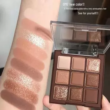 Палитра теней для век Earth Tone Chocolate — матовые и перламутровые, 9 цветов для легкого макияжа и припухлых век, идеально подходит для новичков. eyeshadow brush