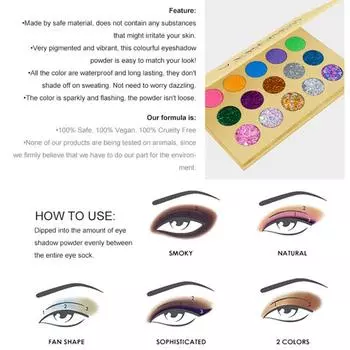 Палитра теней для век из 15 цветов, водостойкая, блестящая, стойкая, прессованная, пигментная, профессиональная, матовая, для макияжа