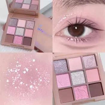 Палитра теней для век из 9 цветов Y2K Розовый макияж глаз Блестящий дымчатый макияж с эффектом земли и шелкопряда, осветляющий, стойкий макияж глаз 02