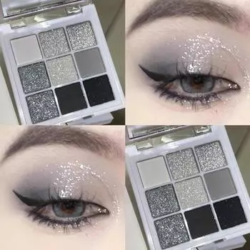 Палитра теней для век из 9 цветов Черная палитра теней для век с эффектом дымчатого макияжа Матовая палитра теней для век с блестками Создайте макияж с эффектом дымчатого макияжа