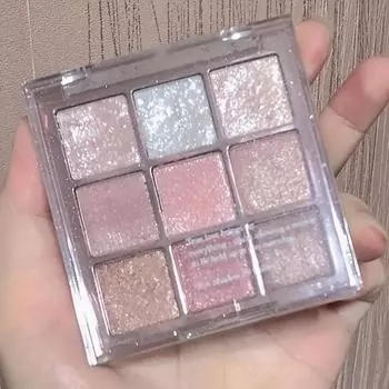 Палитра теней для век из 9 цветов, блестки, сверкающие блестки, хайлайтер, тени для век, розовые тона, тени для век, бьюти-макияж 1